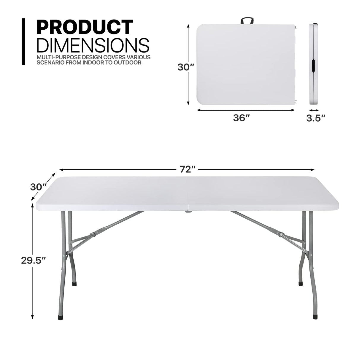 6Ft Heavy Duty Folding Plastic Table White U8624