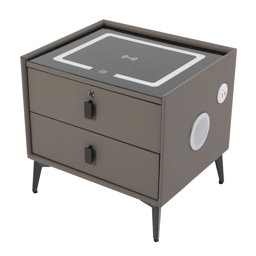 Dark Grey Smart Nightstand with Wireless Charging and LED Lights F84836