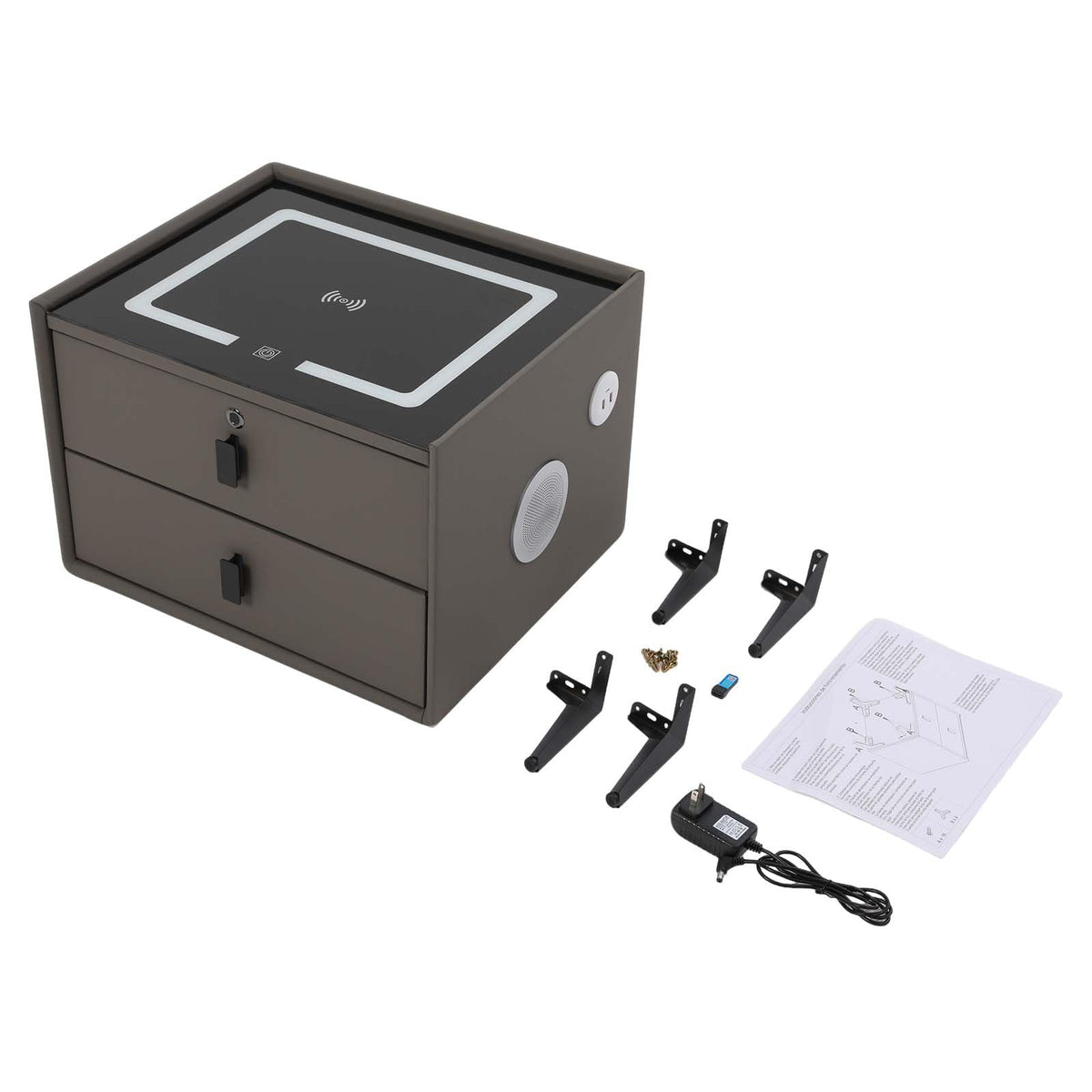 Dark Grey Smart Nightstand with Wireless Charging and LED Lights F84836