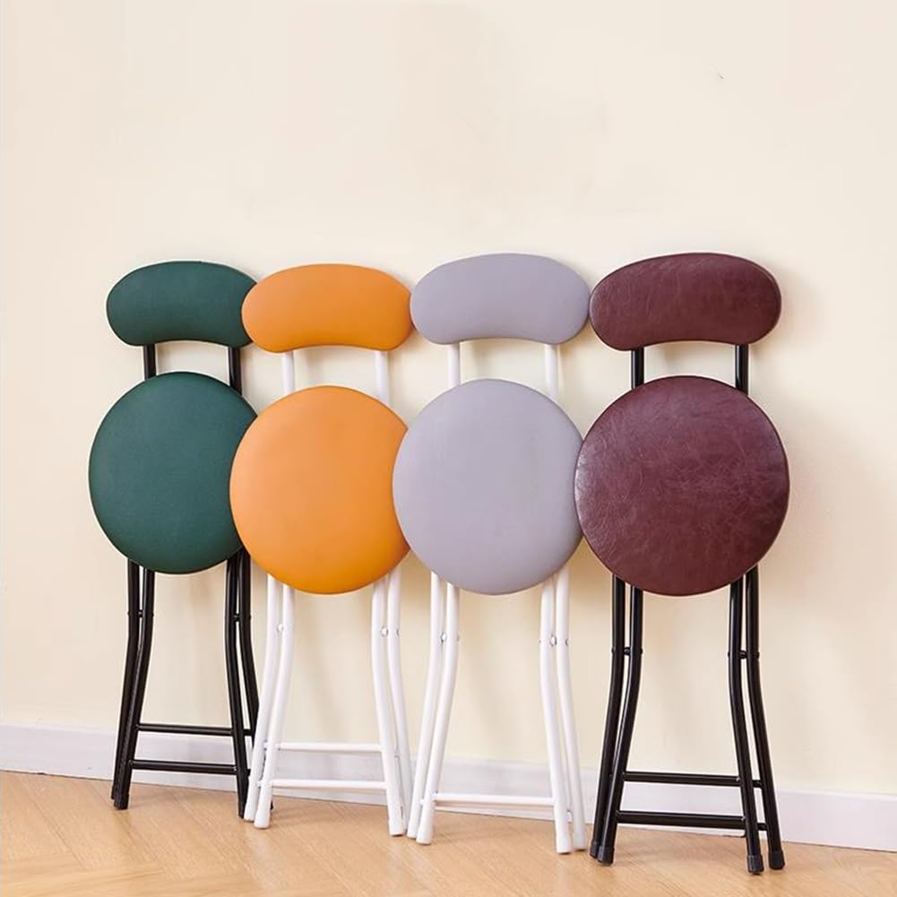 Folding High Back Stool Heavy Duty 18" Collapsible Round Stool with Compact Design and Padded Seat (Black 47cm/18.5in) J388362