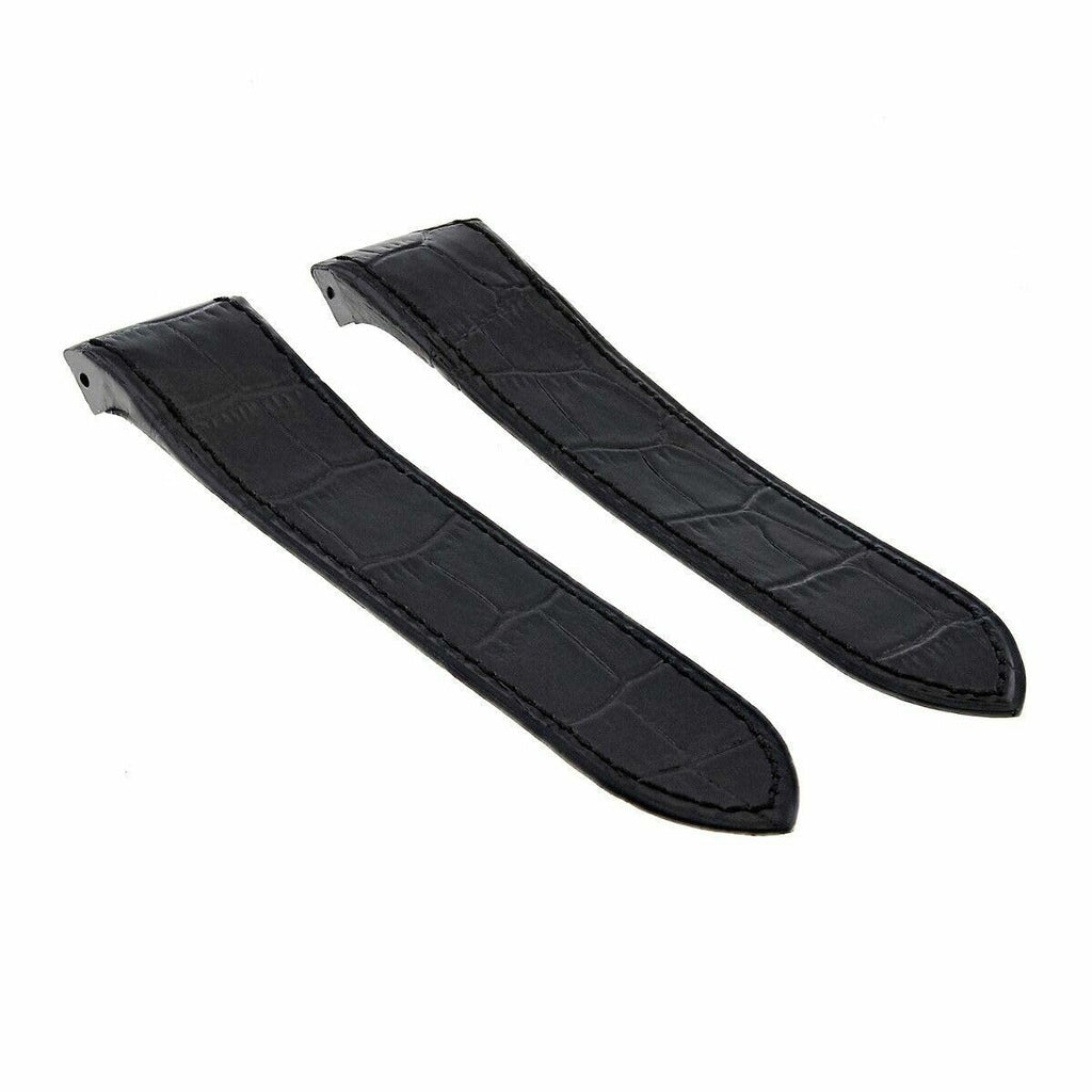 24.5mm Black Leather Watch Band Strap G4154