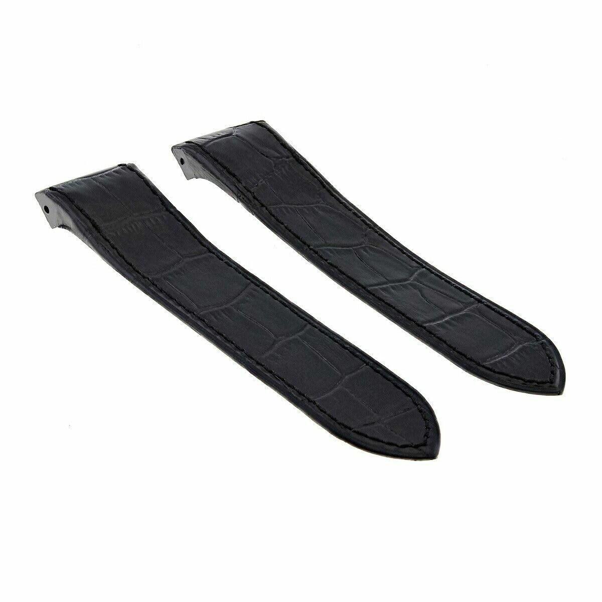 24.5mm Black Leather Watch Band Strap G4154