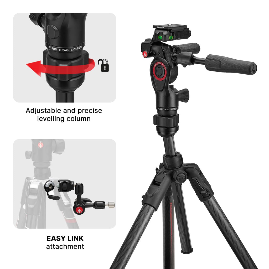 Carbon Fibre Travel Tripod Kit with 3-Way Fluid Head F125205