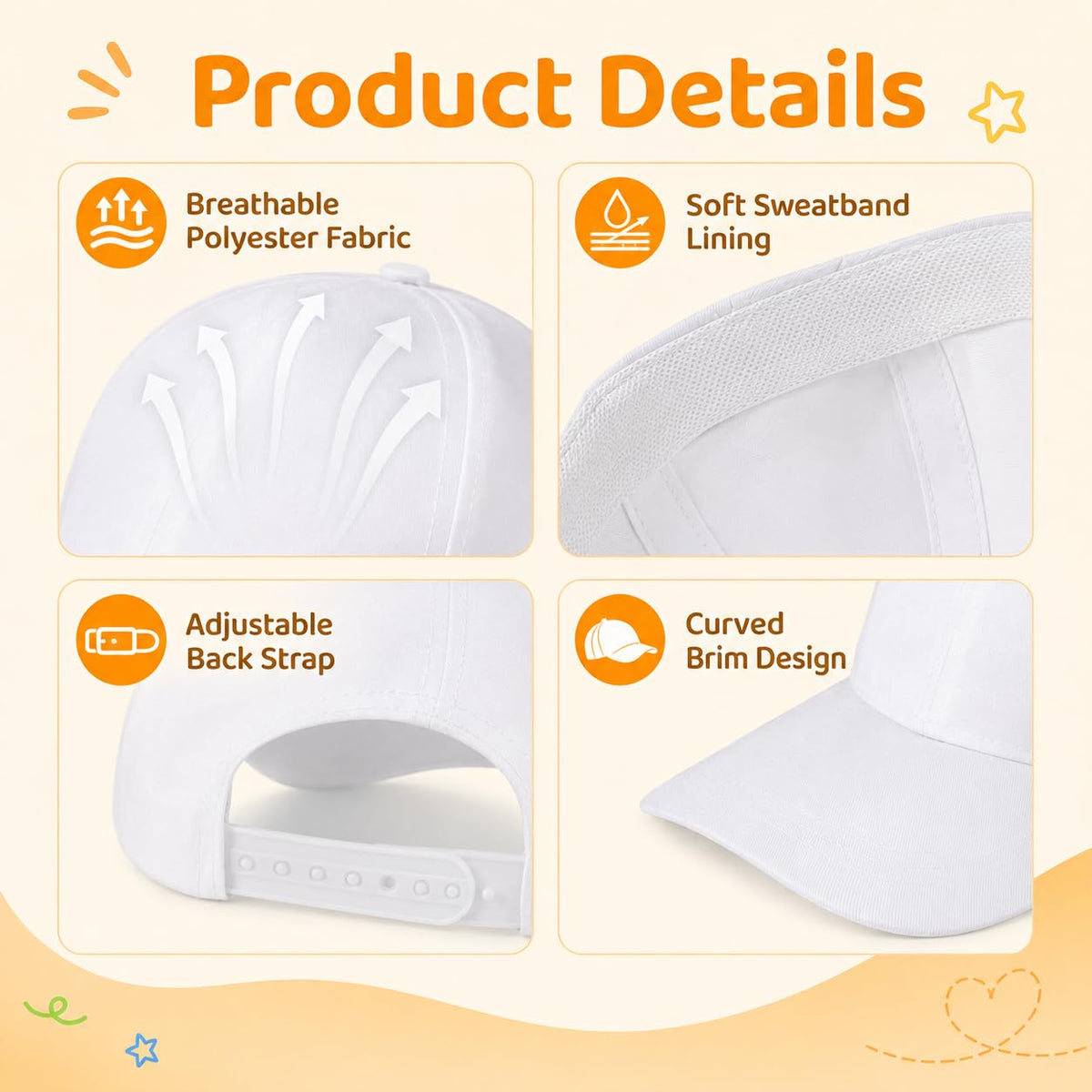 White Adjustable Baseball Caps G32752