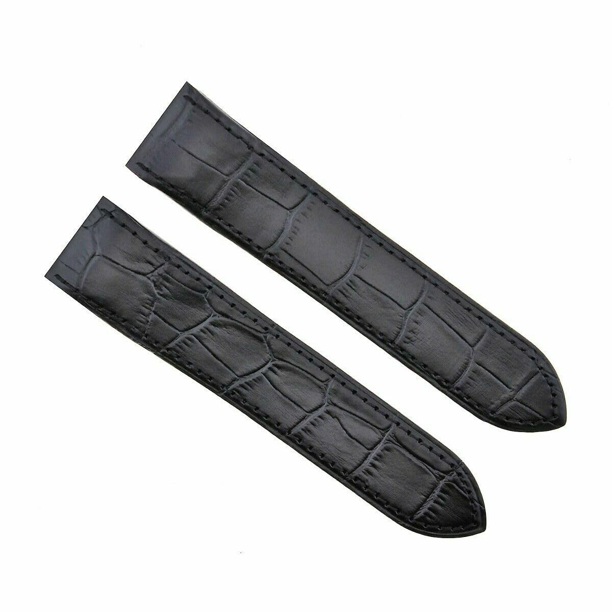 24.5mm Black Leather Watch Band Strap G4154