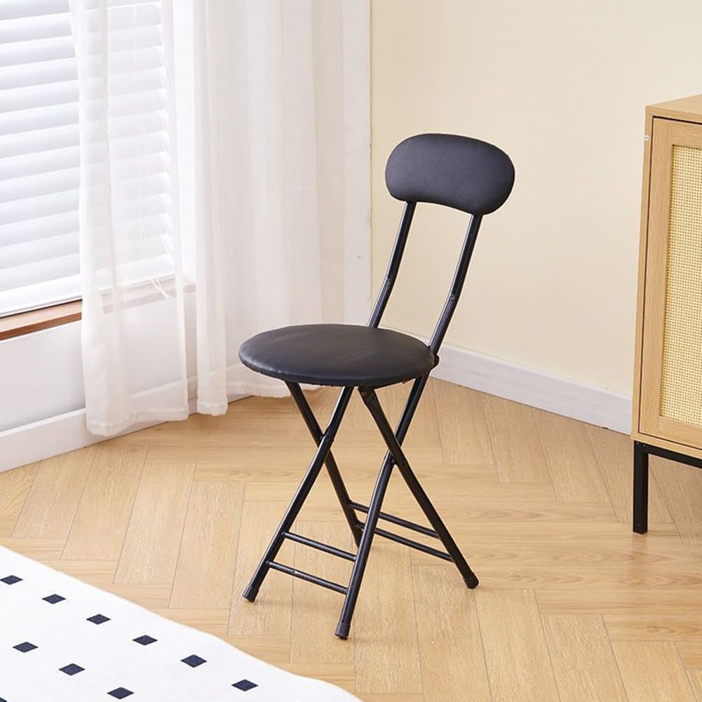 Folding High Back Stool Heavy Duty 18" Collapsible Round Stool with Compact Design and Padded Seat (Black 47cm/18.5in) J388362