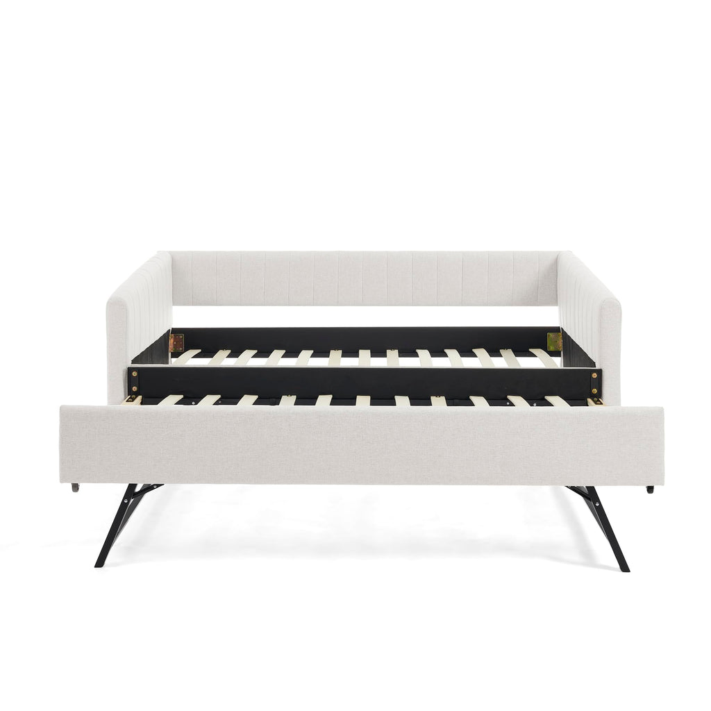 Twin Size Upholstery Daybed with Trundle and Vertical Stripes F329751