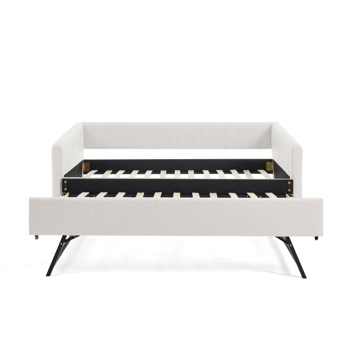 Twin Size Upholstery Daybed with Trundle and Vertical Stripes F329751
