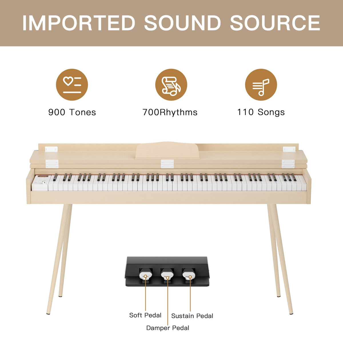 88-Key Weighted Digital Piano with 3-Pedal and Stand U95939