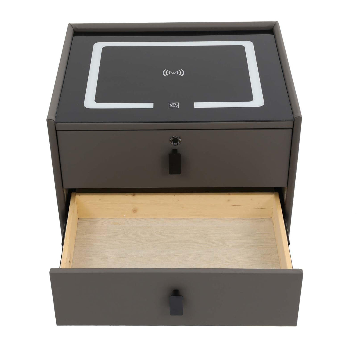 Dark Grey Smart Nightstand with Wireless Charging and LED Lights F84836