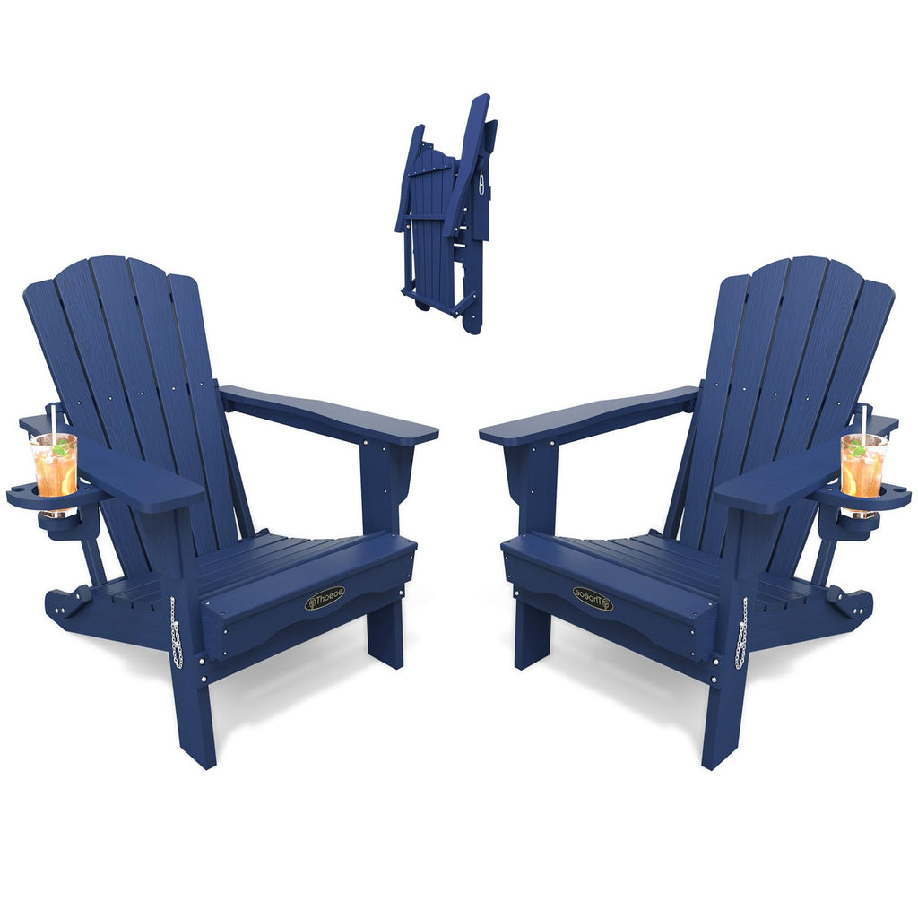 Folding Adirondack Chair Set of 2 HDPE All-Weather Outdoor Chair X550593