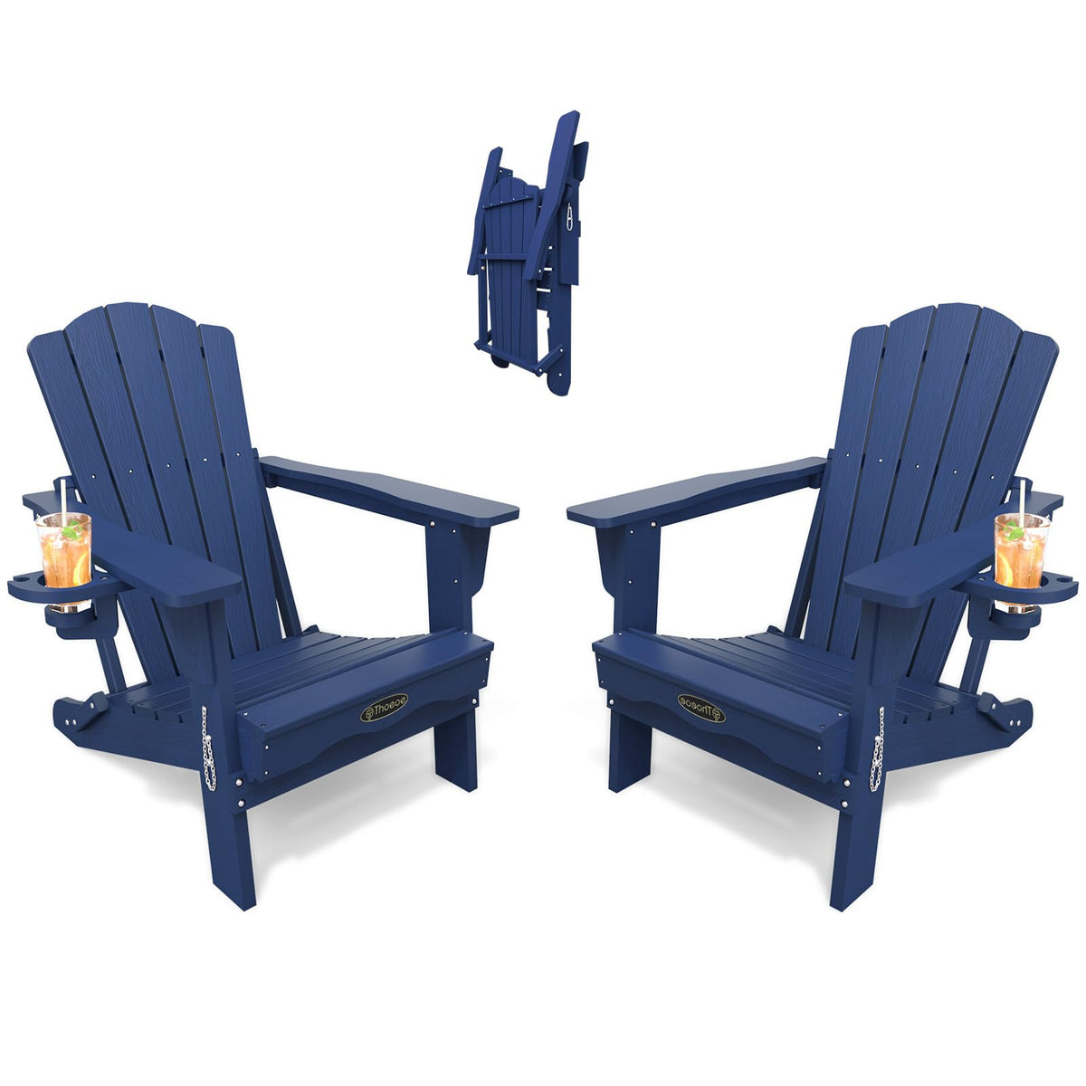Folding Adirondack Chair Set of 2 HDPE All-Weather Outdoor Chair X550593
