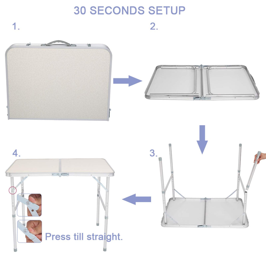 Folding Portable Camping Table 3 FT Aluminum White X125914