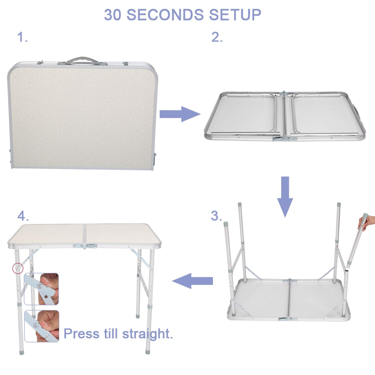 Folding Portable Camping Table 3 FT Aluminum White X125914