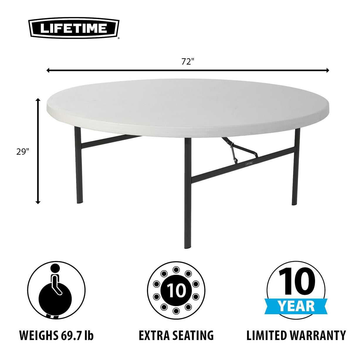 Folding Round Table 6 Foot White Granite O5894