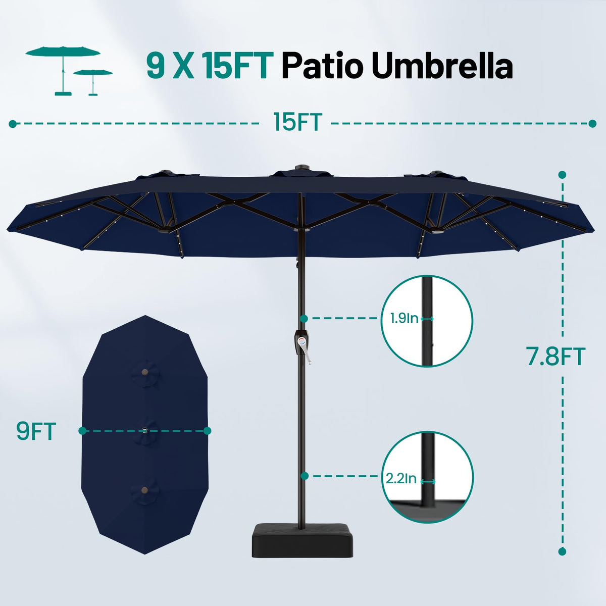 15FT Double Sided Solar Lights Patio Umbrella B925