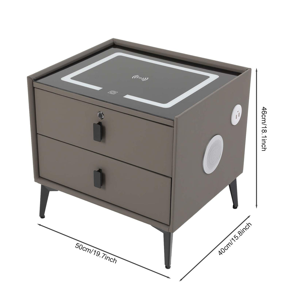 Dark Grey Smart Nightstand with Wireless Charging and LED Lights F84836