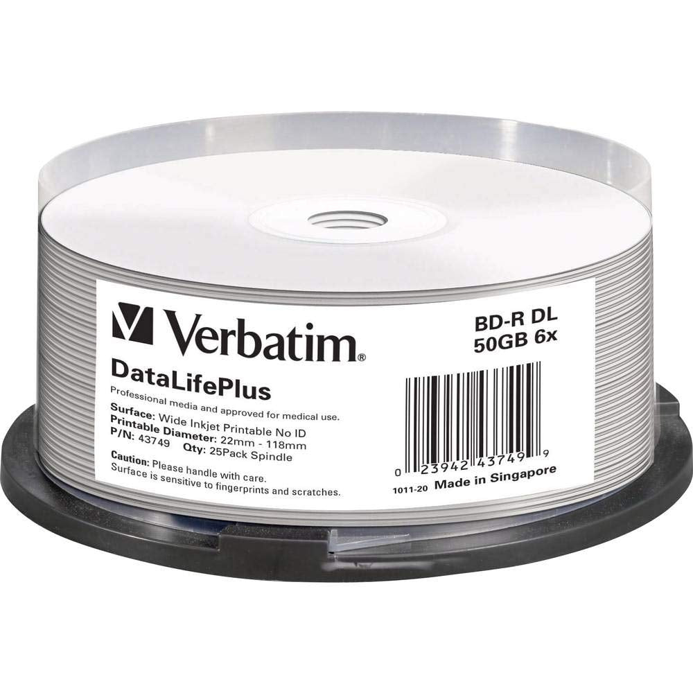 BD-R DL 50GB 8X White Inkjet Printable, 25 Pack B63345