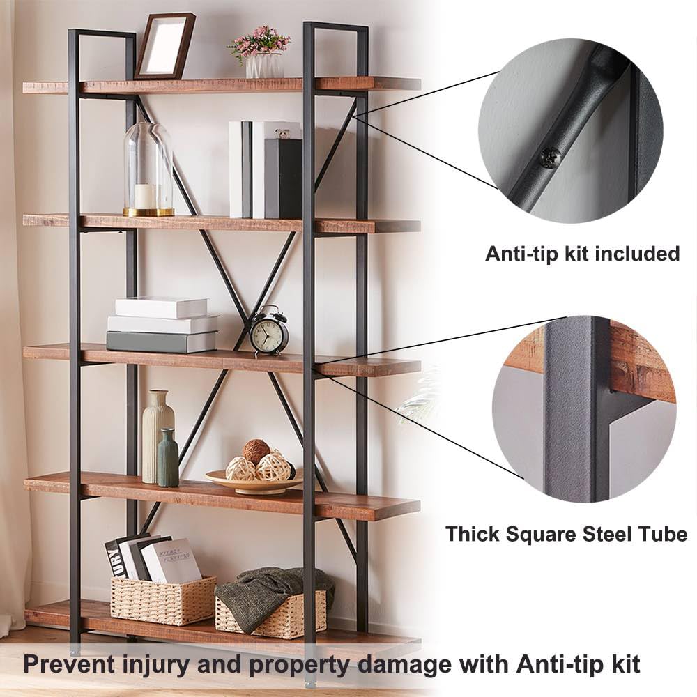 5 Tier Solid Wood Bookshelf P5402
