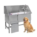 Stainless Steel Dog Grooming Station with Non-Slip Stairs & Sliding Door P9588