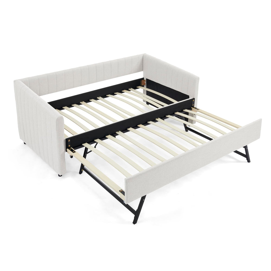 Twin Size Upholstery Daybed with Trundle and Vertical Stripes F329751