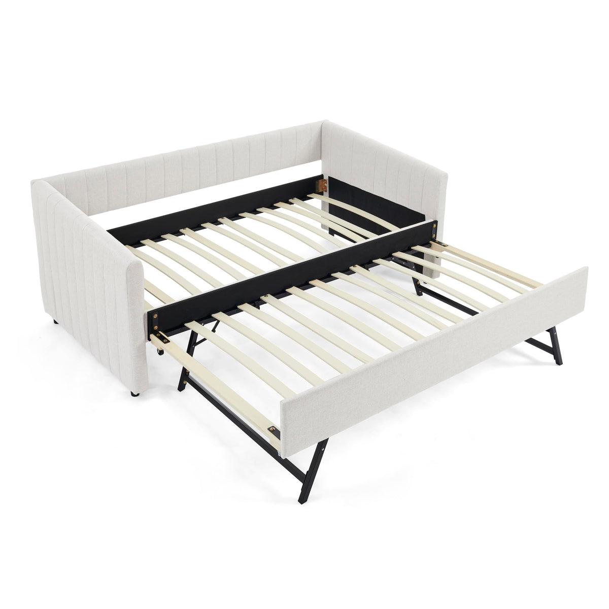 Twin Size Upholstery Daybed with Trundle and Vertical Stripes F329751