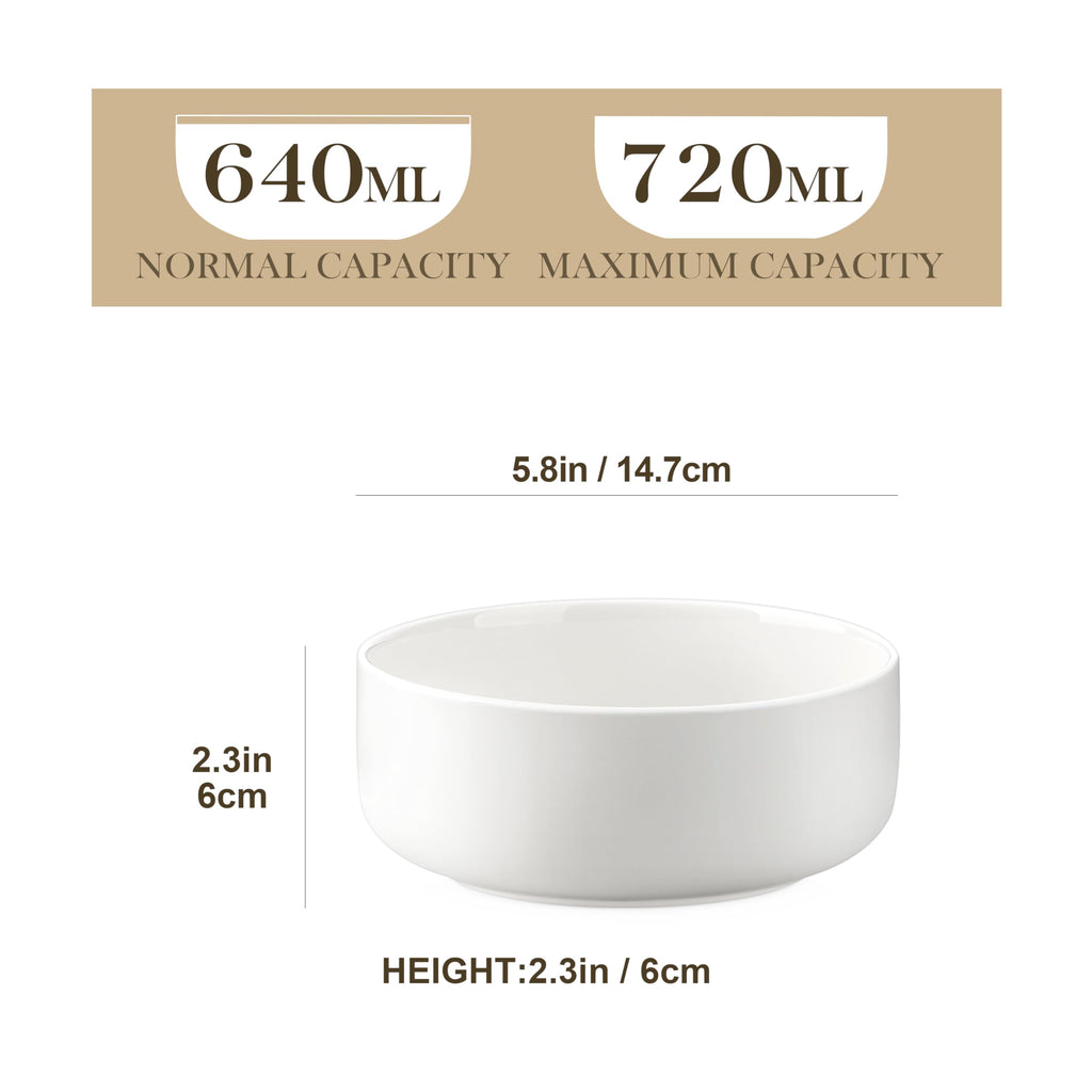 Ceramic Bowls Set of 4, 24 OZ White Z314