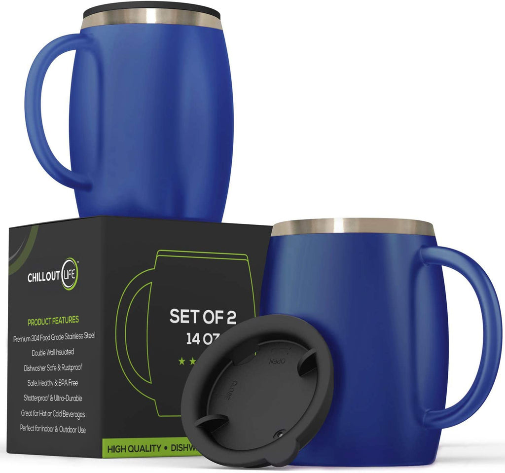 Stainless Steel Insulated Coffee Mugs Set of 2 14oz P5792