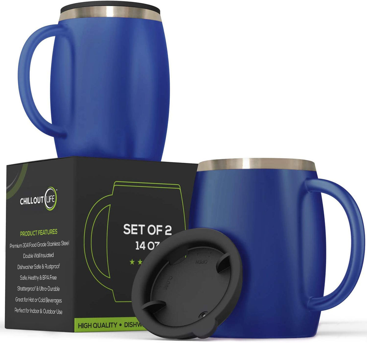 Stainless Steel Insulated Coffee Mugs Set of 2 14oz P5792