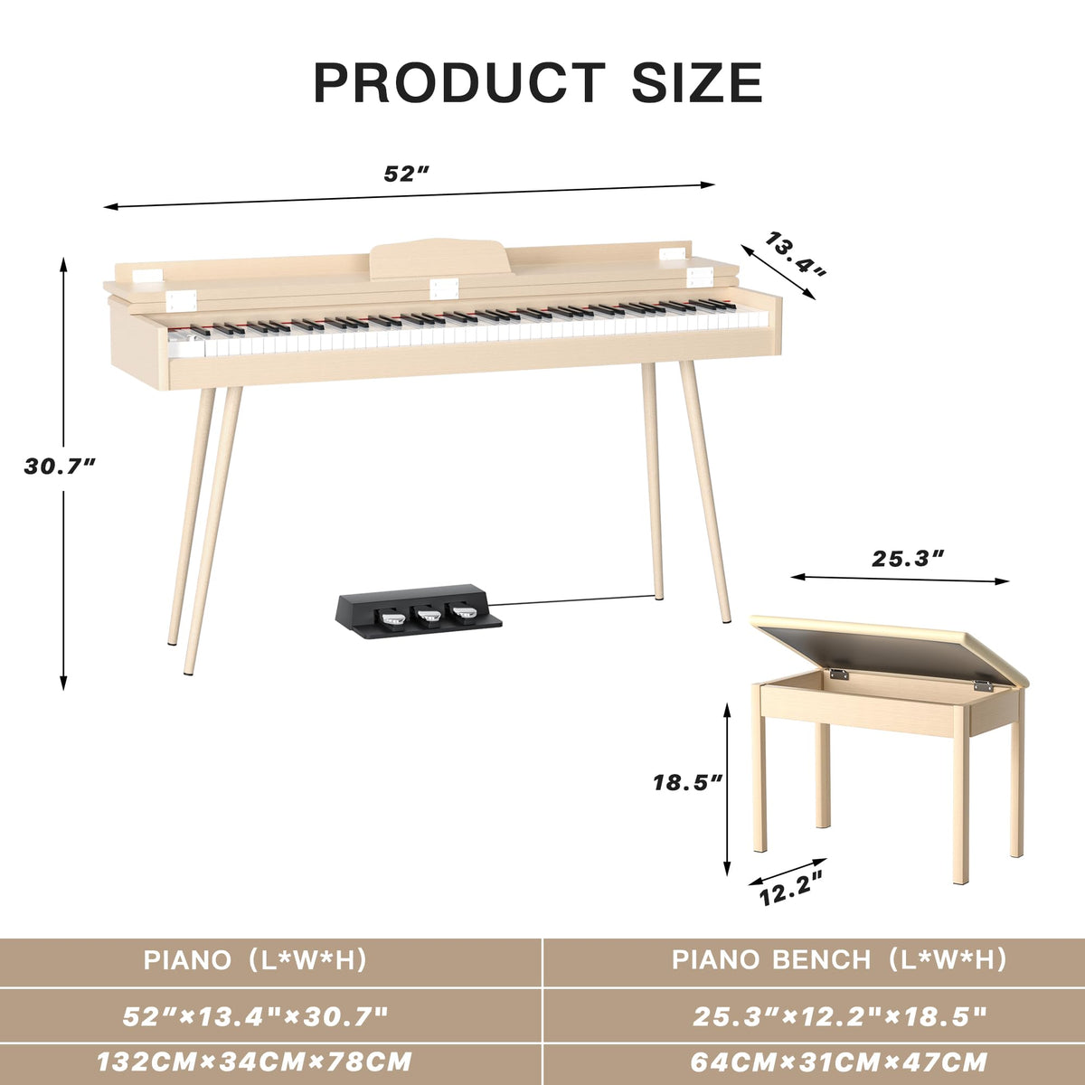 88-Key Weighted Digital Piano with 3-Pedal and Stand U95939