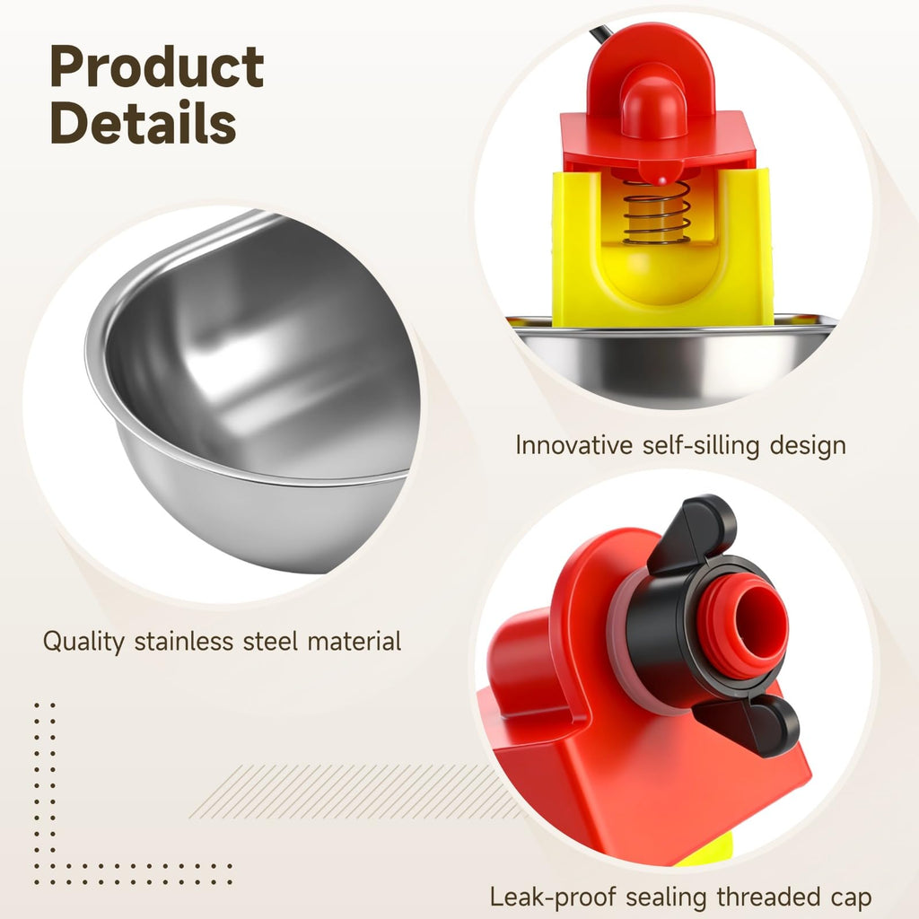12 Pcs Stainless Self-Filling Chicken Water Cups J1163