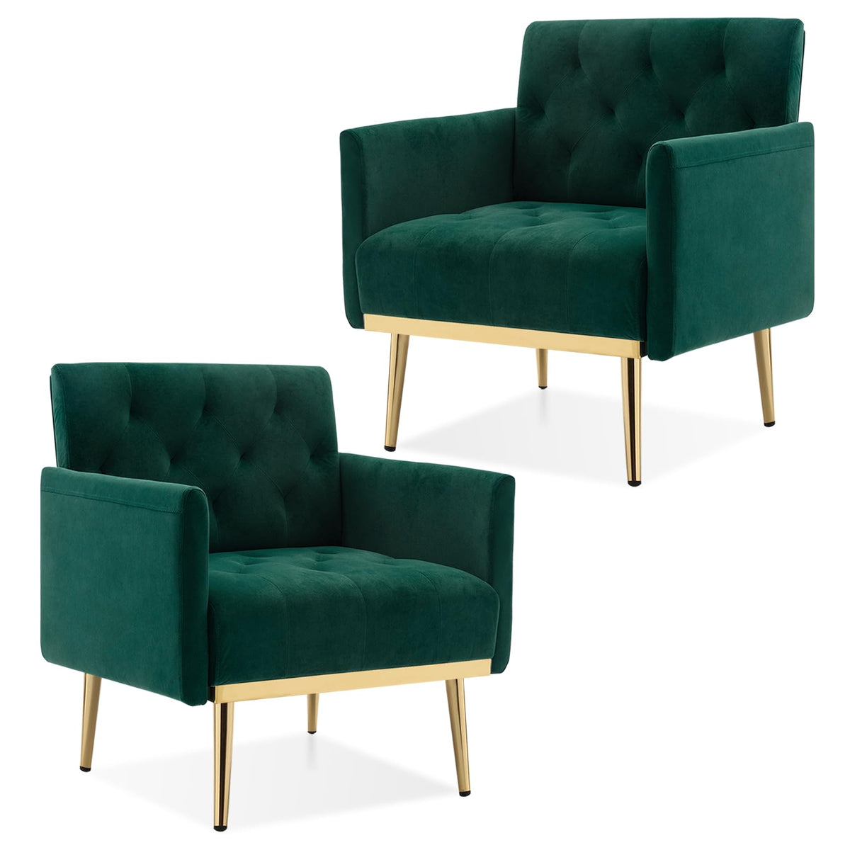 Green Velvet Button Tufted Armchair Set of 2 O45414