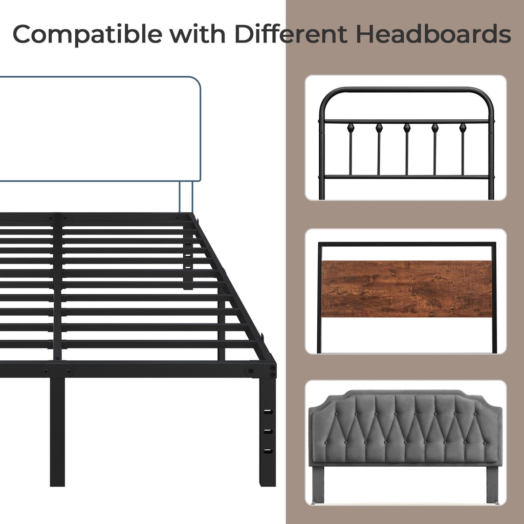 14 Inch Queen Size Black Metal Platform Bed Frame K682788