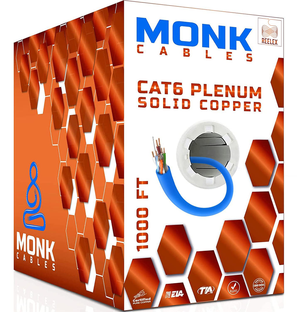 CAT 6 Ethernet Cable 1000ft Pure Bare Solid Copper 23AWG UTP CMP Plenum Blue O5419
