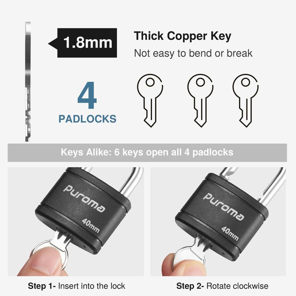 4 Keyed Padlock 6 Keys Alike 40mm A58843
