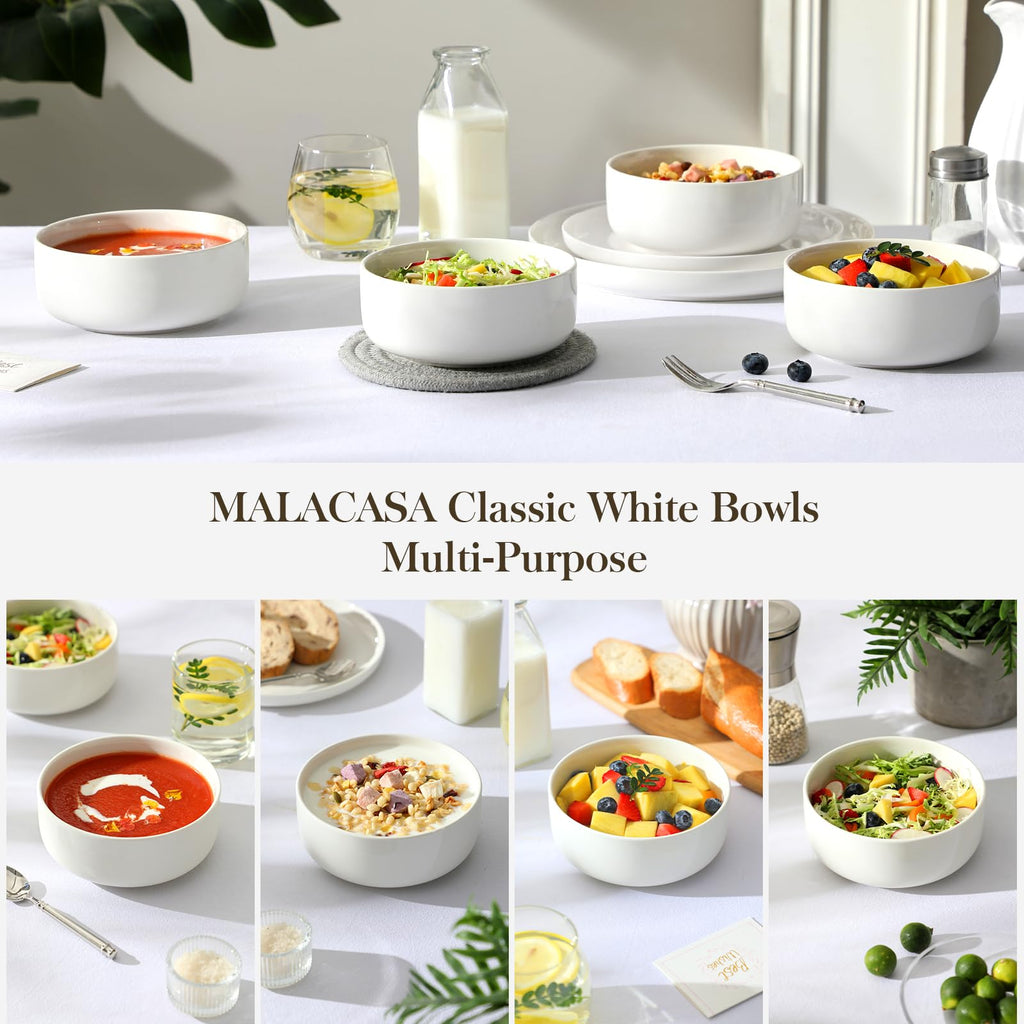 Ceramic Bowls Set of 4, 24 OZ White Z314