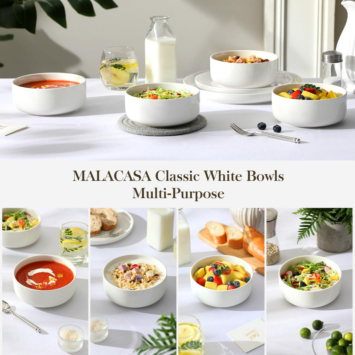 Ceramic Bowls Set of 4, 24 OZ White Z314