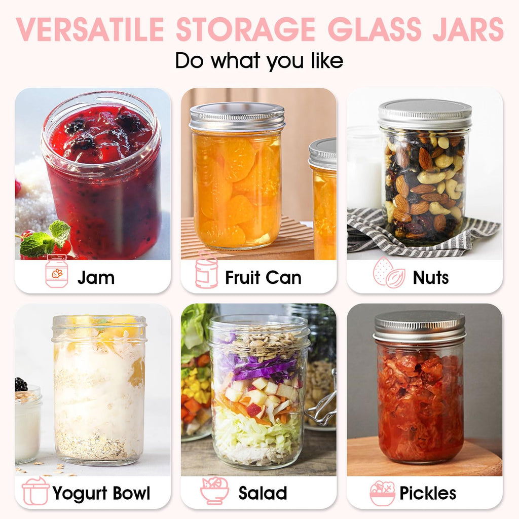 2 Pack 16oz Wide Mouth Airtight Glass Mason Jars O656