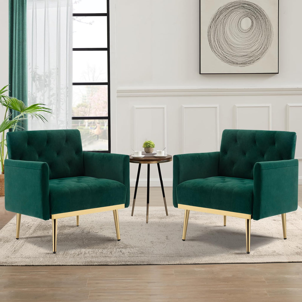 Green Velvet Button Tufted Armchair Set of 2 O45414