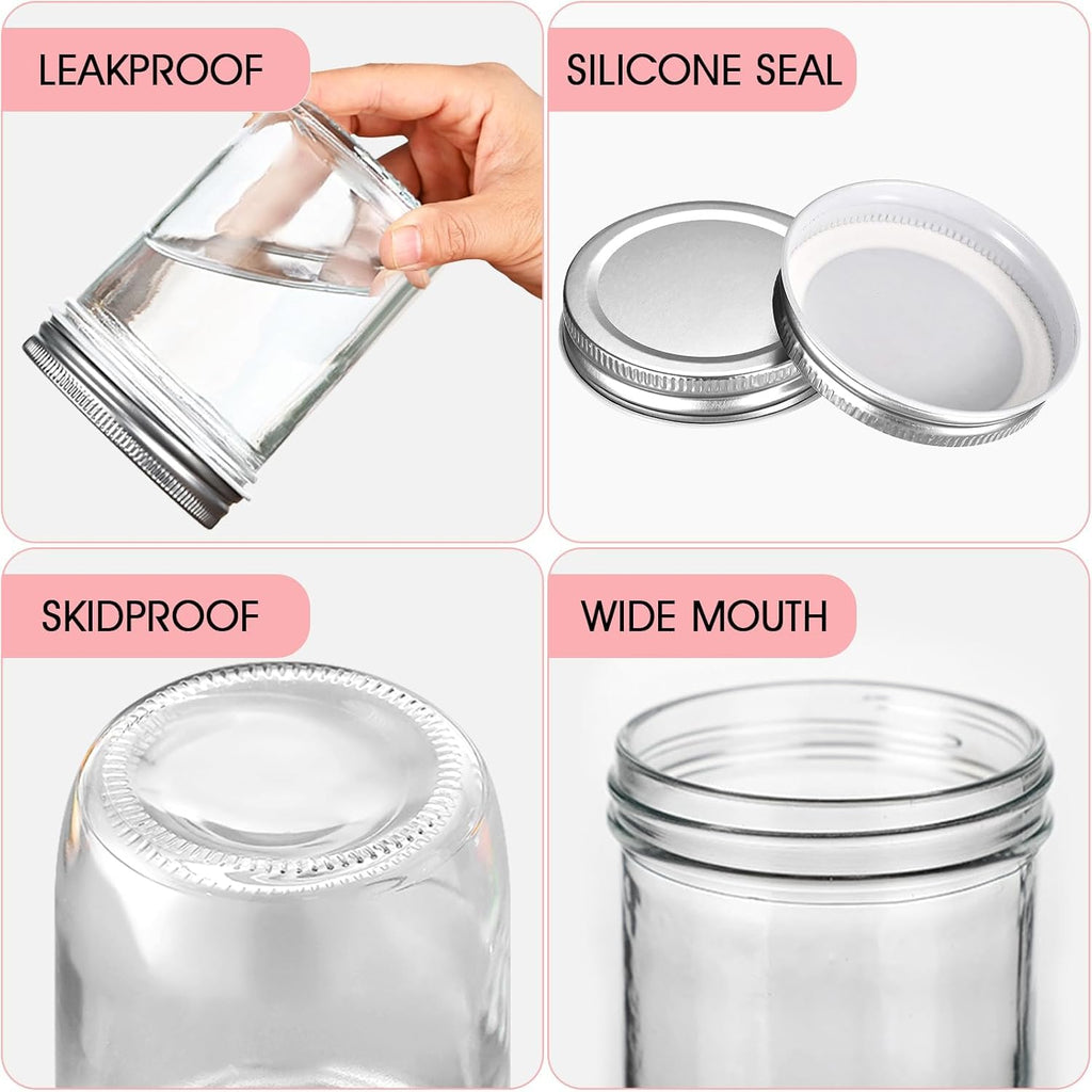 2 Pack 16oz Wide Mouth Airtight Glass Mason Jars O656