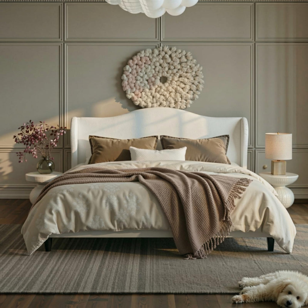 Queen Size White Velvet Bed Frame N221
