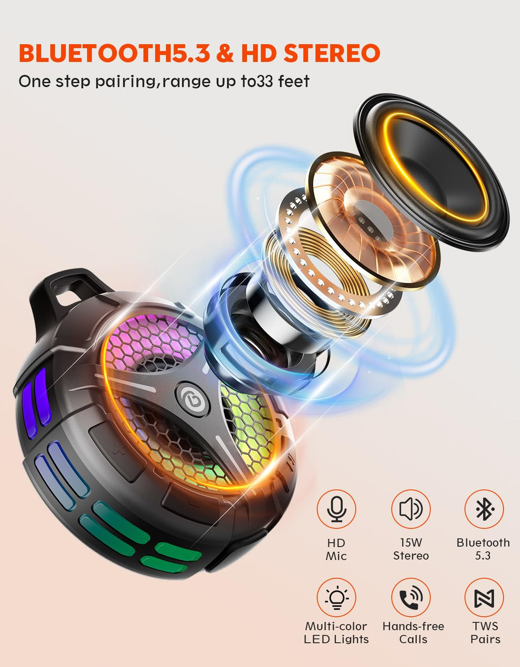 Waterproof Bluetooth Shower Speaker with Suction Cup S366