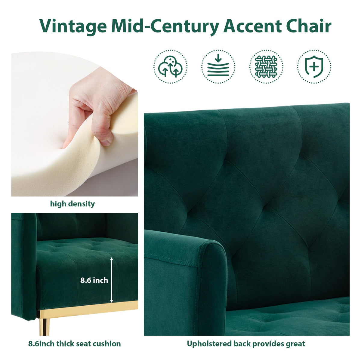 Green Velvet Button Tufted Armchair Set of 2 O45414