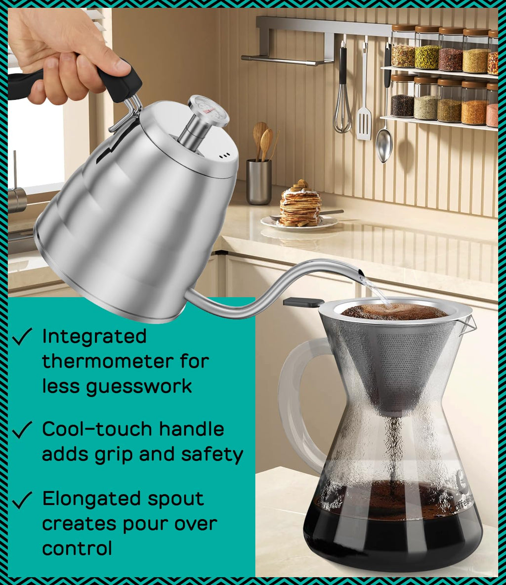 40oz Stainless Steel Gooseneck Kettle and 14oz Pour Over Coffee Maker Z51054