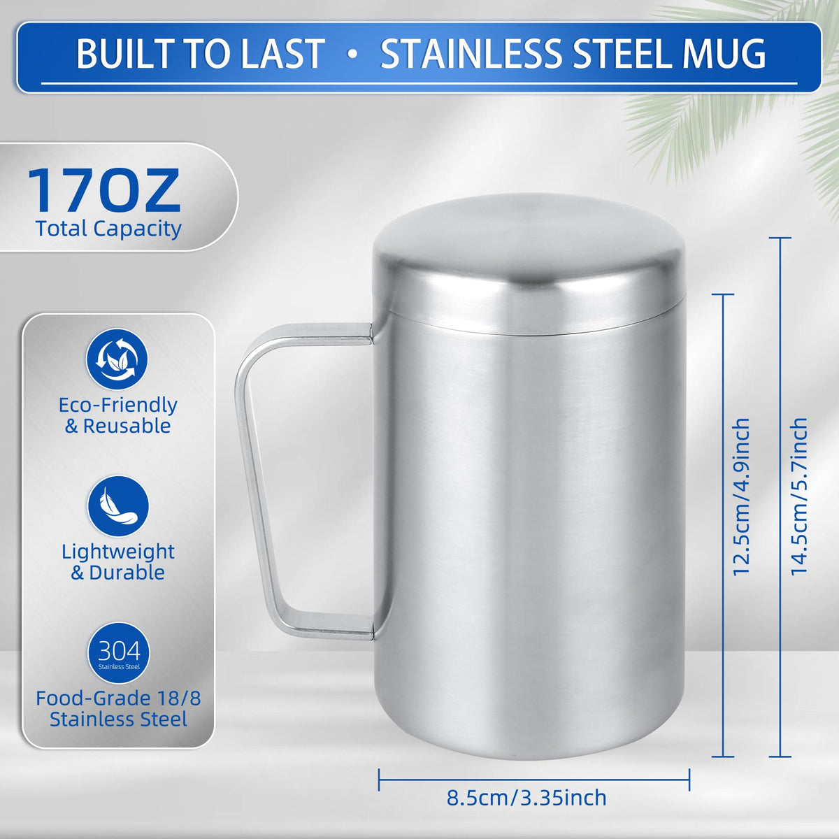 17 oz Stainless Steel Camping Mugs with Lids, Set of 2 E40722