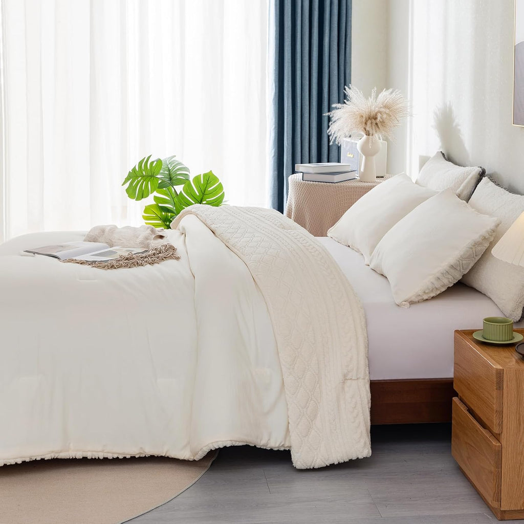 White King Size Sherpa Fleece Down Alternative Comforter Set Z802674
