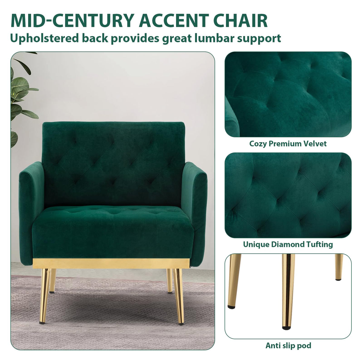 Green Velvet Button Tufted Armchair Set of 2 O45414