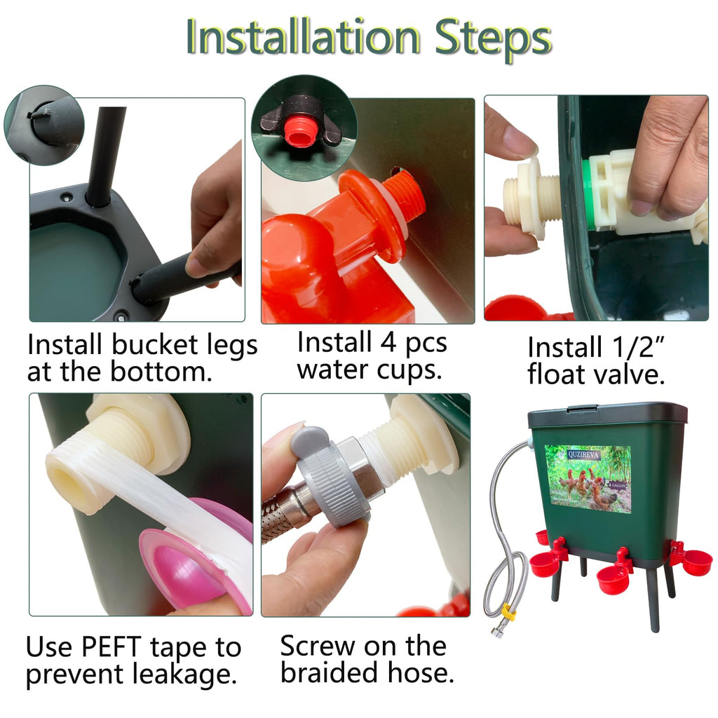 4 Gallon Automatic Float Controlled Poultry Waterer with Hose and Cups D290721