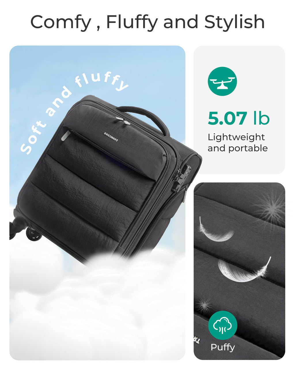 Black Softside Underseat Suitcase with Wheels Z79752