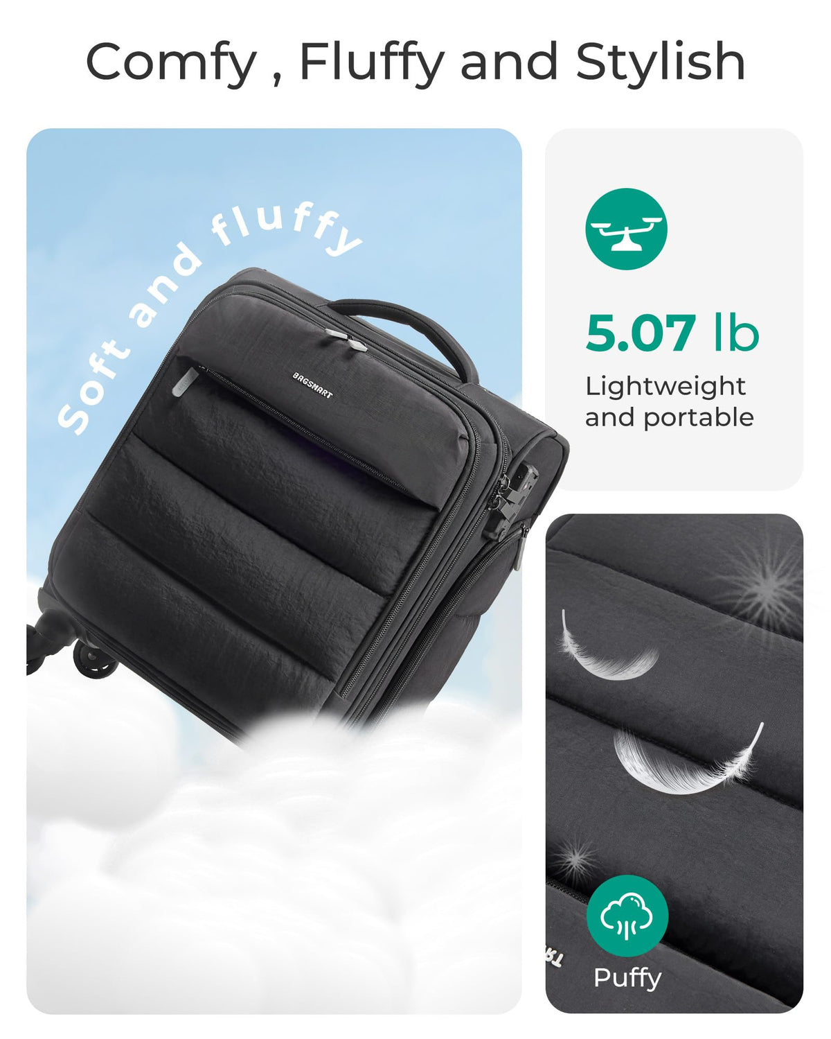 Black Softside Underseat Suitcase with Wheels Z79752